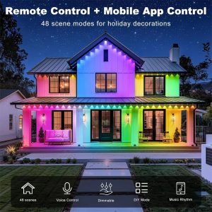 Smart RGB LED Eaves Lights - Waterproof Outdoor Bluetooth Light Strip with App Control