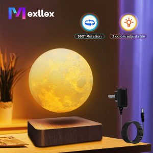 Magnetic Floating Rotating Moon Lamp with Wooden Base – 3 Color Temperature 3D Print LED Night Light, Unique Gift & Room Decor